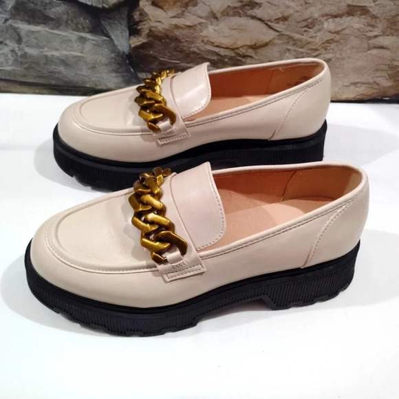 Limelight Kendall Loafers Chunky Heel Lug Chain Detail 8 1/2 8.5 Beige - Picture 4 of 14